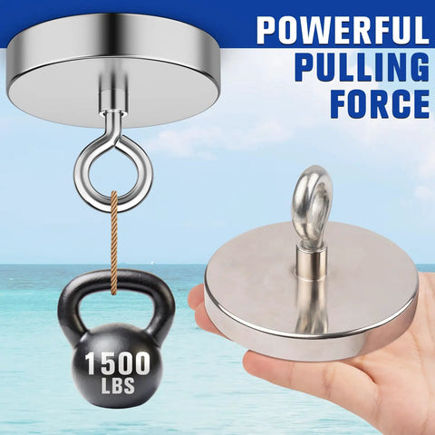 Beast Mode Neodymium Fishing Magnet With 1500 Lb Pulling Force, showcasing design, lifting weight, 4.7 inch diameter, durable retrieval gear