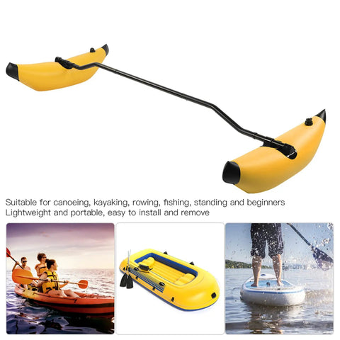 Bright yellow inflatable kayak stabilizer and outrigger kit for fishing and newbies, lightweight PVC, easy inflation, steady paddling.
