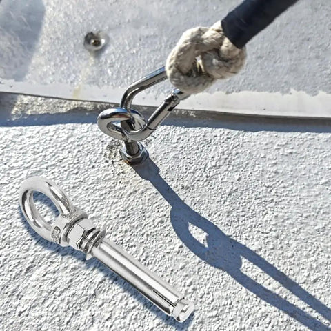 Two Pack 304 Stainless Steel M12x80 Shoulder Eyebolt With Nut Built Tough Heavy Duty Hanger Bolt installed in concrete wall