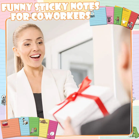 100 Pack Funny Sticky Notes for Work 3 by 3 Inches Sarcastic Self Adhesive Notepads with 25 Designs shown as gift