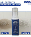 Invisible Protection Seam Sealer for Fabric 4oz PFAS Free Waterproof Sealant shown with water-resistant results on fabric.