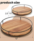 12 Inch Acacia Wood Lazy Susan Turntable With Steel Sides A Solid Kitchen Organizer For Condiments Spices Or Bakeware 360 Degree Rotating Stand