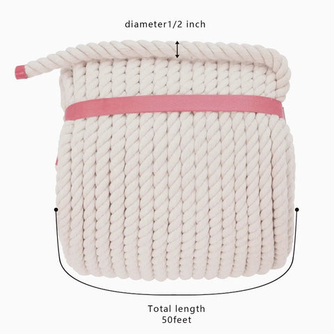 100 Percent Cotton Craft Rope Half Inch By 50 Feet Natural Beige For DIY Crafts Decor Garden Wedding Hanging Baskets Soft Yet Strong Eco Friendly Twine Cord coiled with measurements
