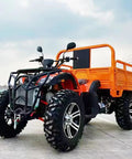 Heavy Duty Utility Trailer With Bucket For Tractor And ATV Use, featuring large tires and rugged design on pavement.
