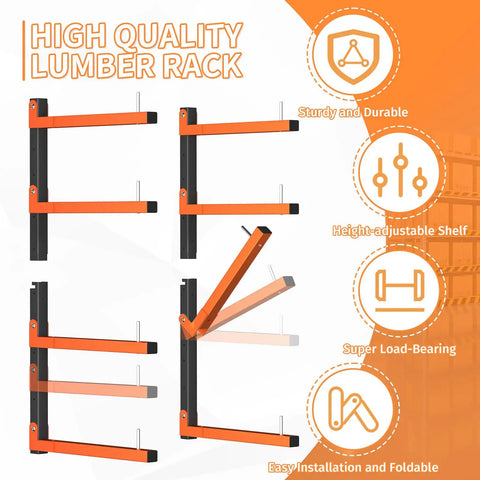 Hella Strong Wall Mount Lumber Rack With Eight Adjustable Levels Holding 1040 Lbs For Stacked Boards Inside Your Garage Workshop Or Home Basement Storage Rack