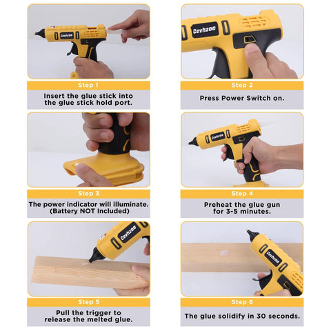 Step-by-step guide using Cordless Hot Glue Gun Kit Powered By A 20V Battery Includes 20 Glue Sticks 0.43 Inch And Insulated Copper Nozzle.