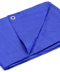 Folded blue All Purpose Poly Tarp 30x50 Feet 5 Mil Waterproof with metal grommets for DIY, camping, roofing, construction use.