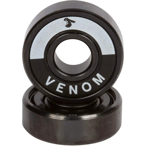 Close-up of Titanium Coated Skateboard Bearings With Ceramic Balls For High Speed Longboards And Inline Skates showing Venom logo.