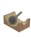 Very Coarse Sphere Rotary Burr One Quarter Inch Shank Wood Carving Bit With 1 Inch Head Diameter, Tungsten Carbide Abrasive on wood block