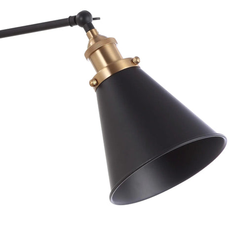 Industrial Metal Adjustable Arm LED Wall Sconce 7 Inch Black and Brass Gold for Bedside Reading Farmhouse Swing Arm Lamp