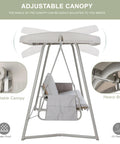 Side view of oversized outdoor porch swing with adjustable backrest and canopy, showing heavy bracing, 2-in-1 swing bed.