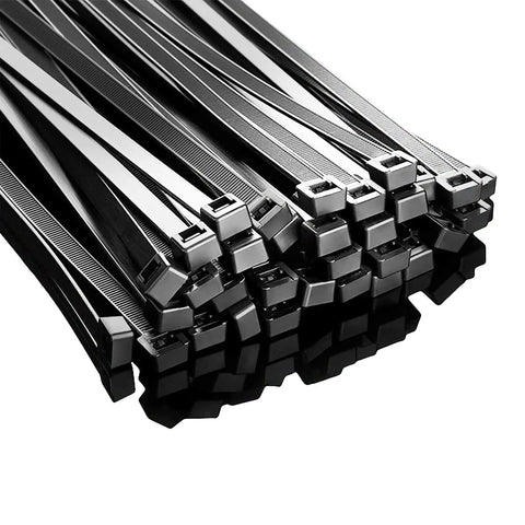 Close-up of Heavy Duty 24 Inch Zip Ties 0.35 Inch Wide, 200 Lb Tensile Strength, Big Black Cable Ties For Bundling, 50 Pack