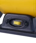 Close-up of a yellow High Speed Bench Grinder And Belt Sander Combo With Two Point Five Amp Motor switch on a black base