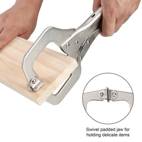 6 Inch C Clamp Locking Pliers With Swivel Pads For Woodworking And Welding, Heavy Duty Adjustable Jaw Clamp Tool For Metalworking And Repair, Nickel Plated Grip For Secure Non Slip Holding clamping wood