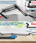 Comparison of 2 In 1 LED Magnifier With Light Desk Lamp Clamp Stand, showing stability of 12-inch base over 7.48-inch base