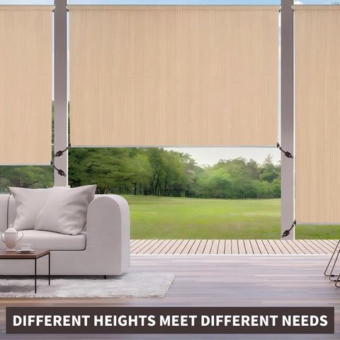 Outdoor patio with brown roller shade replacement bungee cords with ball ends kit, two-pack end caps for blinds, weather resistant.