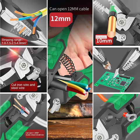 Needle Nose Pliers Electrician Pliers All In One 9 In One Wire Stripper Cutter Crimping Tool with 12mm cable capability