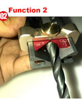 Close-up of the Three In One Handy Measuring Gauge Set For Drills, showing drill bit angle measurement.