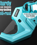 Heavy Duty Aluminum PVC Pipe Cutter Ratchet Tool With SK5 Blade Cuts Up To Two And A Half Inches Works On PVC PPR PE PEX Plastic Hoses And Pipes Teflon Coated Edge For A Cleaner Cut Built Tough Plumbing Upgrade