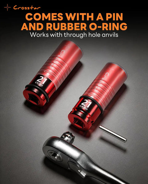 Heavy Duty Half Inch Drive Lug Nut Impact Socket Set Deep Thin Wall Sockets in 17mm 19mm 21mm CR-Mo Steel Non Marring Rim Protector