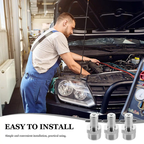Super Heavy Duty Three Piece Stainless Steel Hydraulic Grease Fittings Kit With Corrosion Resistant Build For Maximum Durability On Cars Trucks Vans Motorcycles And Trailer Projects In Your Home Garage Shop installed on engine