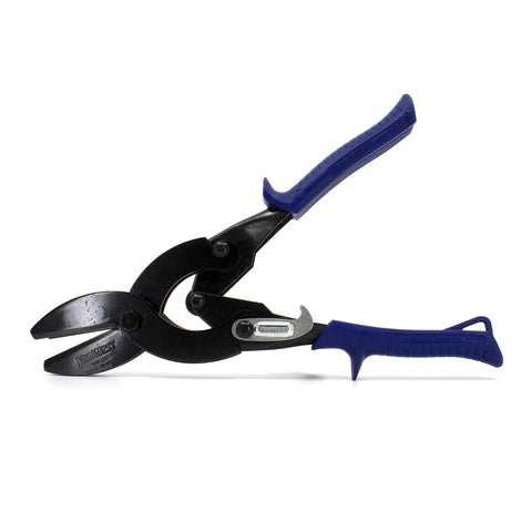 Heavy duty duct crimp tool with blue grips for sheet metal work