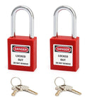Red Lockout Tagout Safety Padlock Set Two Pack With Four Keys One Employee One Lock One Key Compliance Non Conductive Thermoplastic Construction Writable Label For Simple Tagout Safety