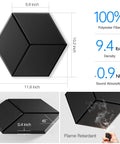 Twelve Pack Peel And Stick Acoustic Wall Panels High Density Sound Proof Foam Tiles Black, hexagon shape with dimensions for sound control.