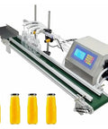 Straight Up Automatic Four Head Liquid Filling Machine And Zero Hassle Bottle Filler Conveyor Belt Kit with bottles on green conveyor.