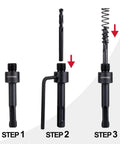 Pro Grade SDS Plus Hole Saw Mandrel Set With Two Arbors And Central Drill Bits Includes Two Hex Wrenches And Two Springs Fits Three Quarter To Six Inch Hole Saws Compatible With Dewalt Bosch Milwaukee Drills Heavy Duty Construction showing assembly steps