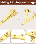 Pack Of Two Heavy Duty Brass Lift Hinges With Smooth Swing Lid Supports For Cabinet Wardrobe And Jewelry Box Features A Sweet Gold Tone Finish Easy Peasy Install Top Notch Woodworking Hardware For Left Or Right Doors.