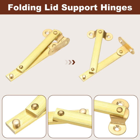 Pack Of Two Heavy Duty Brass Lift Hinges With Smooth Swing Lid Supports For Cabinet Wardrobe And Jewelry Box Features A Sweet Gold Tone Finish Easy Peasy Install Top Notch Woodworking Hardware For Left Or Right Doors.