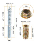 Solid M6 X60mm Hanger Bolts And Heavy Duty Self Tapping Wood Dowel Screws Coupled With Eight M6 Hex Inserts for detailed dimensions.