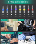 8 S2 steel bits and use cases for Magnetic Ratchet Screwdriver Set, Ultra Credit Card Sized And Portable With Flexible T Handle.