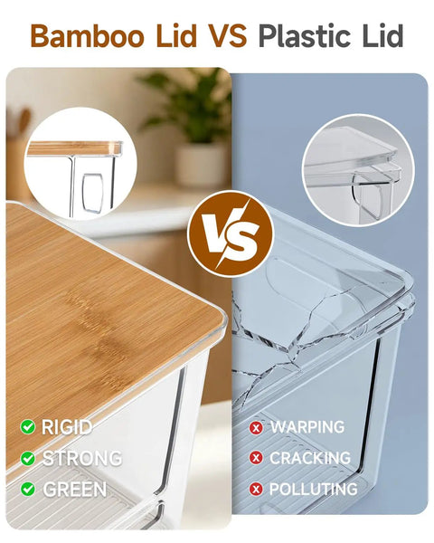 Bamboo vs plastic lid comparison for Kicking Clutter Away Trash Bag Dispenser design, showing durability and eco-friendly materials.