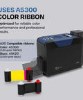 Single Sided ID Card Printer With Complete Supplies Kit And Gold Edition Software For Daily Office And Campus Use Delivers Crisp Full Color Credential Prints Ready To Roll Without Any Sweat with A5300 color ribbons.