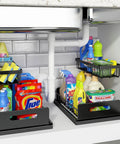 L Shaped Under Sink Organizer 2 Tier Pull Out Cabinet Drawer With Sliding Shelves Metal Under Sink Storage for Kitchen