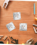 Rock Solid 25 Pack Furniture Leg Mounting Plates and Heavy-Duty Iron Brackets on wooden surface with tools and hardware.