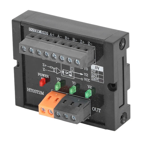 Three Channel Encoder Converter Module With Plug And Play Install For PLC And High Speed Counter, shown with terminal connections.