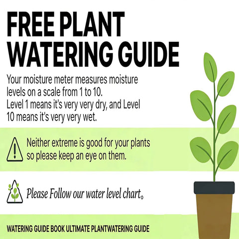 Free plant watering guide with moisture level scale from 1 to 10 and potted plant illustration