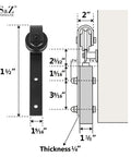 Diagram of Adjustable 8 To 17 Feet Double Gate Sliding Barn Door Hardware Kit with Track 12 Inch Handles dimensions and components.