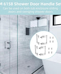 Heavy Duty Chrome Plated Shower Door Handle Replacement Set glides smoothly on sliding or swinging glass doors, image showing installation and hardware.
