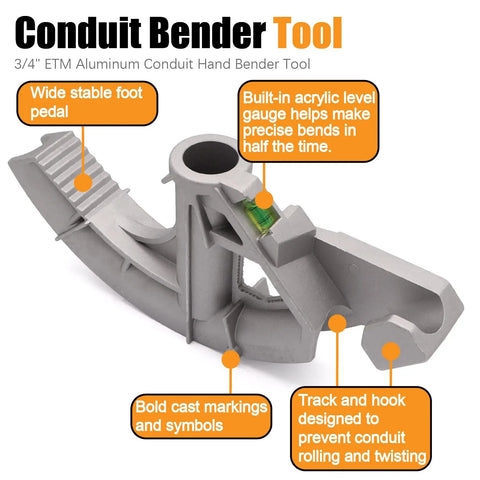 Fuzbalty 1 Inch Emc Conduit Bender Heavy Duty Aluminum Die Cast Pipe Bending Tool with built-in level for accurate bends.