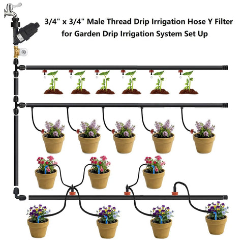Heavy Duty Three Quarter Inch Inline Hose Filter For Drip Irrigation With 120 Mesh Screen installed in garden drip system.