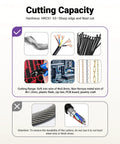 Cutting capacity details for Spring Loaded Tiny Wire Cutter Flush Cutters, showing various wire and material applications.