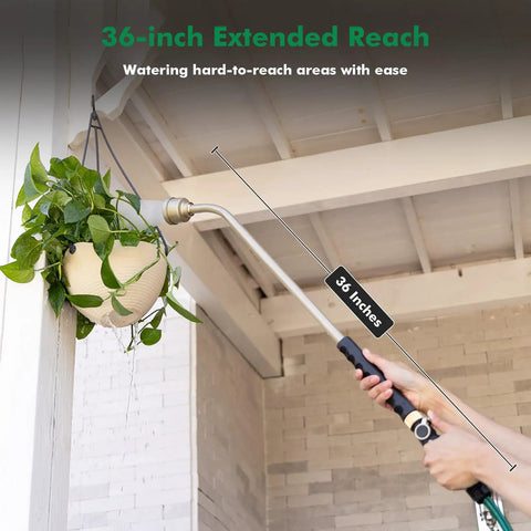 Extra Long 36 Inch Watering Wand With Thumb Flow Control reaching hanging basket under porch roof