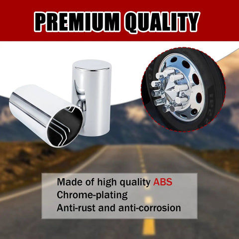 33 Millimeter Lug Nut Covers Kit For Hub Piloted Wheels Three And A Half Inch Tall ABS Chrome Push On Nut Covers image