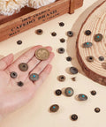 Flower Snap Button Kit With 16 Sets In 8 Styles Vintage Metal Flat Round Floral Fasteners For Sewing DIY Crafts Garment Making Mixed Color Alloy Buttons For Clothes And Decorations, mixed color alloy snap buttons displayed in hand
