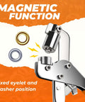 Heavy Duty Grommet Tool Kit With Three Eighths Inch Eyelet Pliers And Ten Millimeter Punch showing magnetic function.