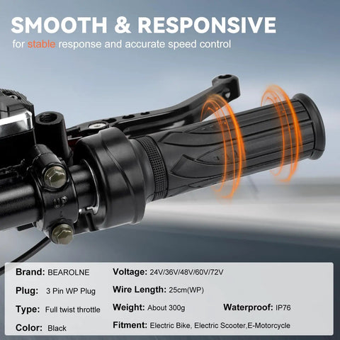 Full Twist Throttle Grip For E Bike And Scooter 12V To 72V 3 Pin Waterproof Connector Fits 22mm Handlebars Ideal For Lectric XP4 MacFox X1 And More Versatile
